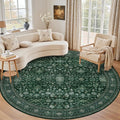 Round Area Rug for Living Room: 4ft Boho Washable Rug Deep Green | Vintage Boho by EXPEDIX