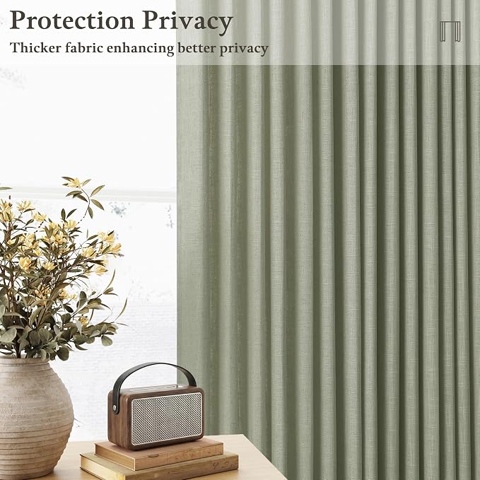 Thick Linen Pinch Pleat Sage Green Light Filtering Curtains 102 Inches Long | - Image 6