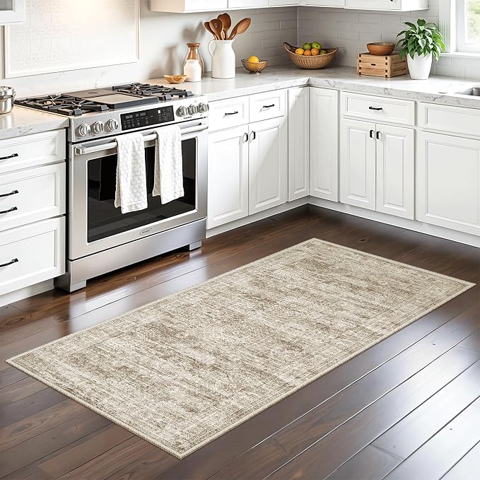 Soalmost 2x4 Washable Rugs for Kitchen, Small Area Rug Brown | Non-Slip Vintage - Image 2