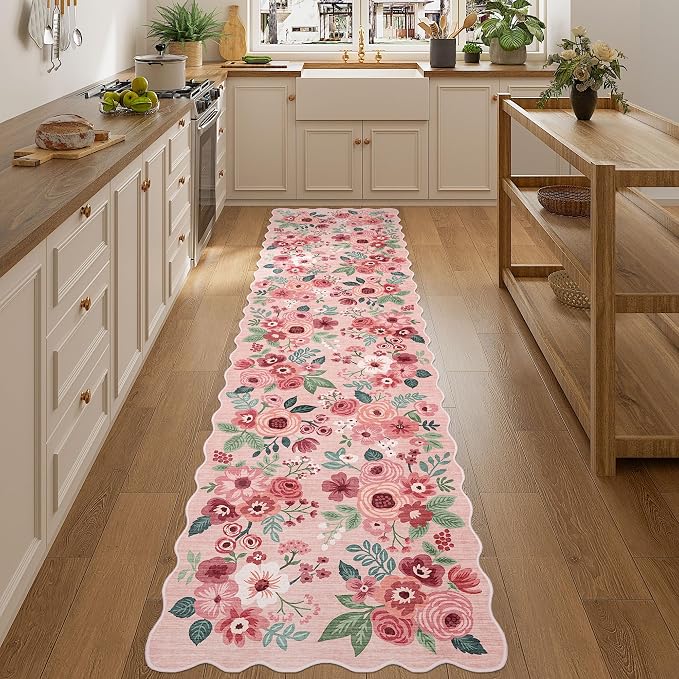 DUKINO 2.6x10 Runner Rug for Hallway, Floral Washable Rug Non Slip, Low Pile - Image 5