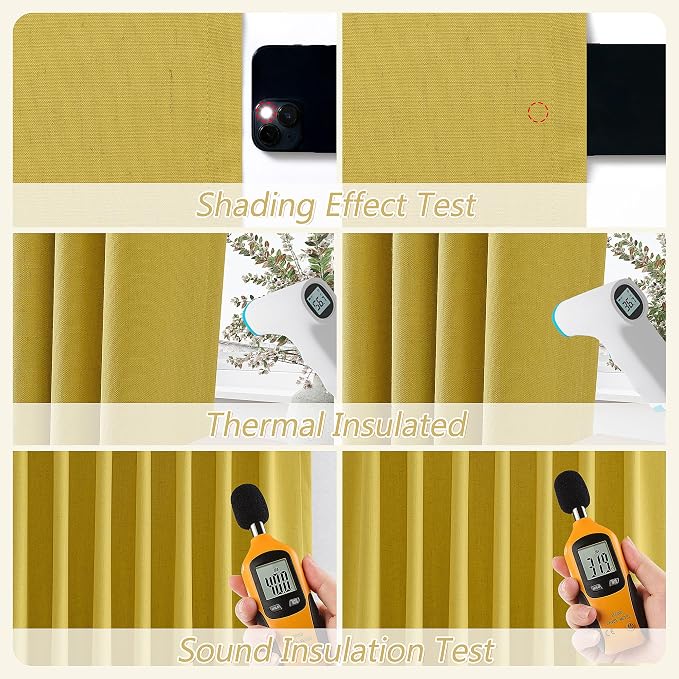 Celery Yellow 100% Blackout Linen Curtains 102 Inch Length 2 Panels Set - Image 6