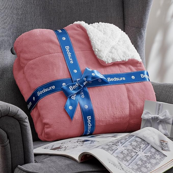 Bedsure GentleSoft Sherpa Fleece Throw Blanket Twin Size for Couch - Thick and Warm Throw for Girls and Women, Soft Fuzzy Plush Twin Blanket for Winter, Dusty Rose, 60x80 Inches