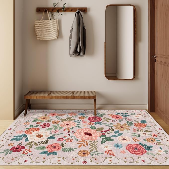 DUKINO 3x5 Area Rug, Floral Washable Rug - Image 6