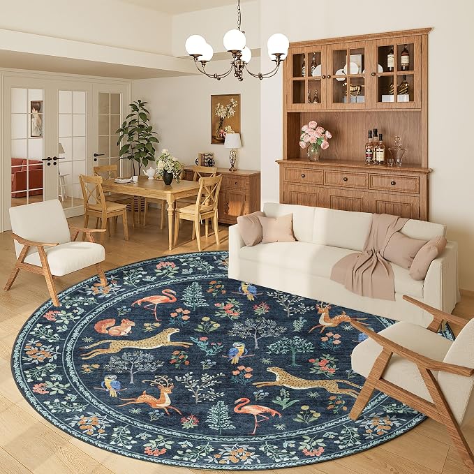DUKINO 6ft Round Rug for Bedroom, WashableNon Slip Circle Rug, Low Pile by DUKINO