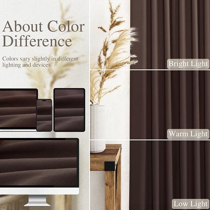 Coffee Linen Boho Curtains for Bedroom Back Tab Rod Pocket Semi Sheer Linen - Image 4