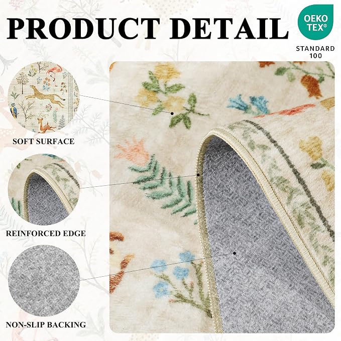 DUKINO 4ft Round Rug, Washable Animal Small Round Area Rug Non Slip, - Image 5