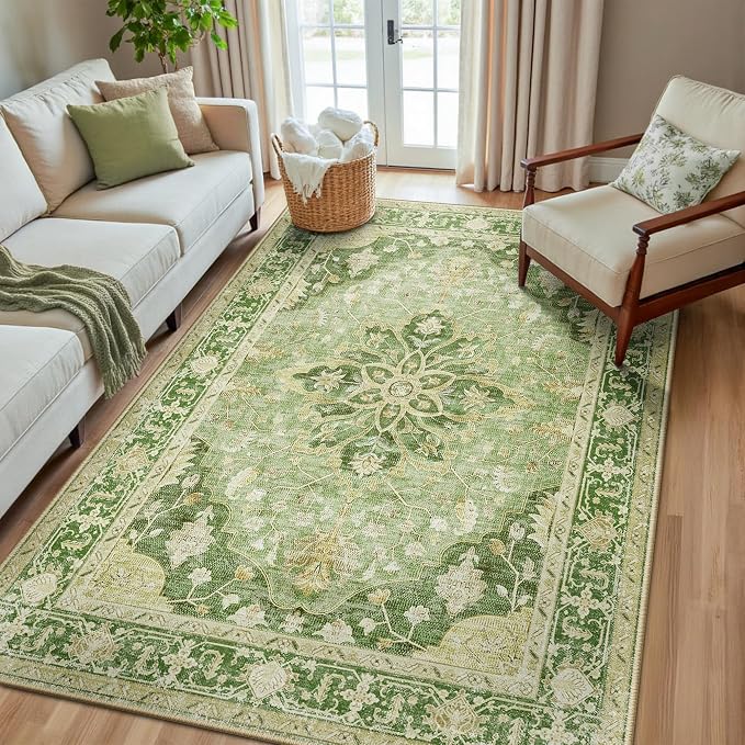 RELEANY Washable Area Rug, Water Repellent, Pet Friendly, Vintage Floral Boho by RELEANY