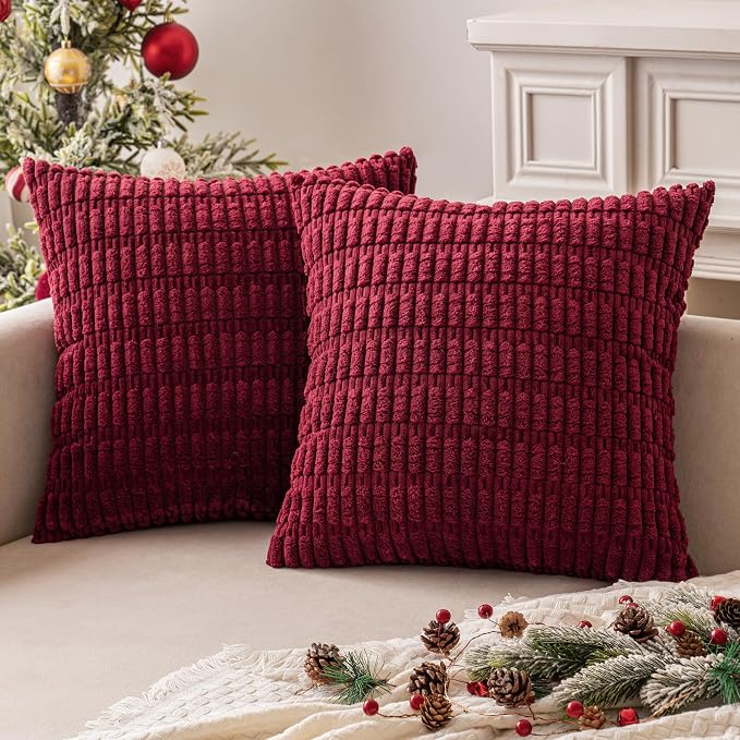 MIULEE Corduroy Decorative Throw Pillow Covers 20x20 Burgundy Pack of 2 | Soft - Image 7