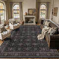 Schweek 10x14 Washable Area Rug Black Neutral Vintage Distressed Dark Rugs | by Schweek