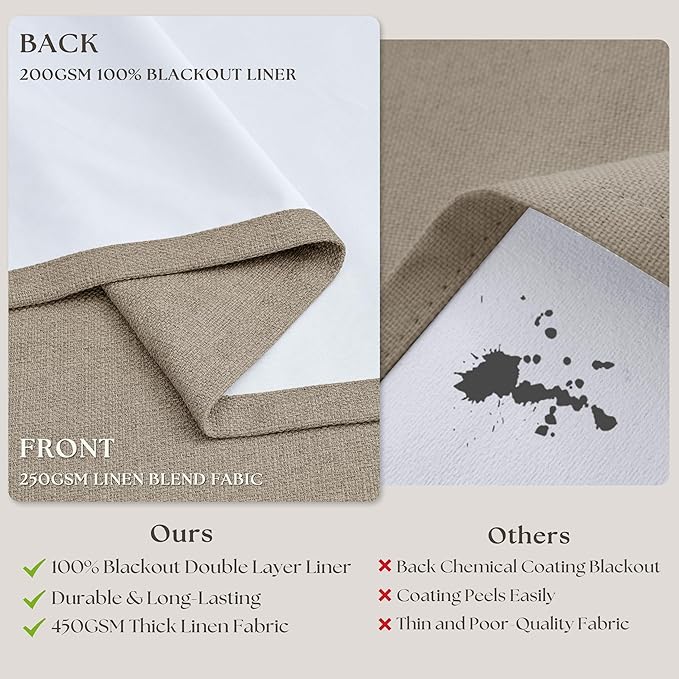 Dark Flax 108 Inch Pinch Pleat 100% Blackout Drapes 2 Panels Set | Greige - Image 5