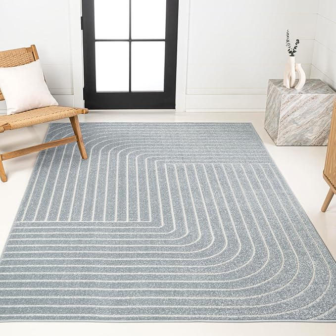 Eyely NCS101F-3 Odense High-Low Minimalist Angle Geometric Light Blue/Cream 3 ft. x 5 ft. Indoor/Outdoor Area Rug, for Home, Backyard, Patio, Porch, Bedroom, Kitchen, Living Room