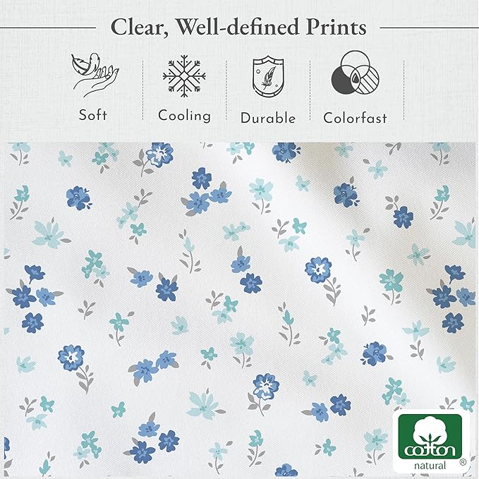 California Design Den Printed Twin XL Sheet Sets - 400 Thread Count Sateen, Natural 100% Cotton Sheets, Deep Pockets, Cooling and Durable Bedding Set - Blooming Meadows