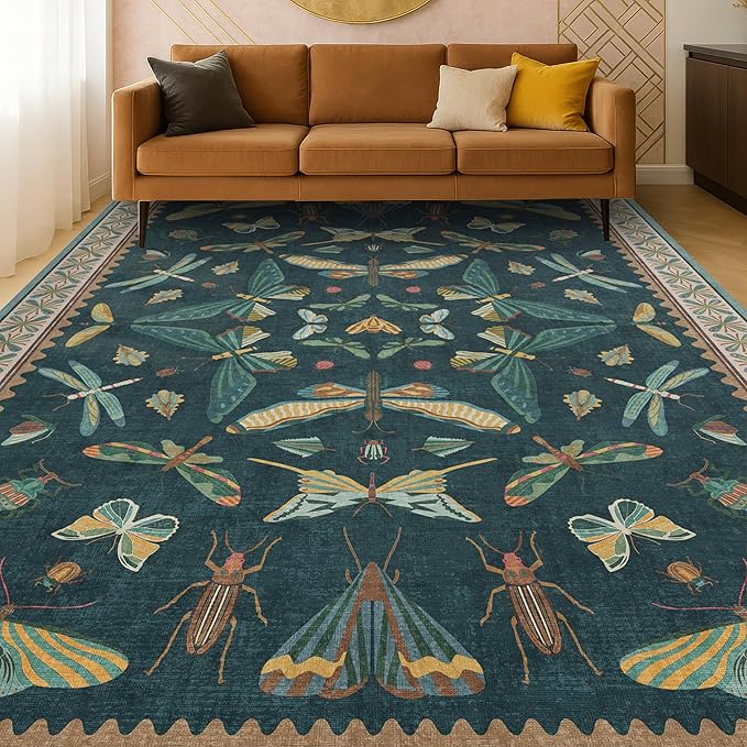 Insect Blue Green Living Room Rug 5x8 - Image 8