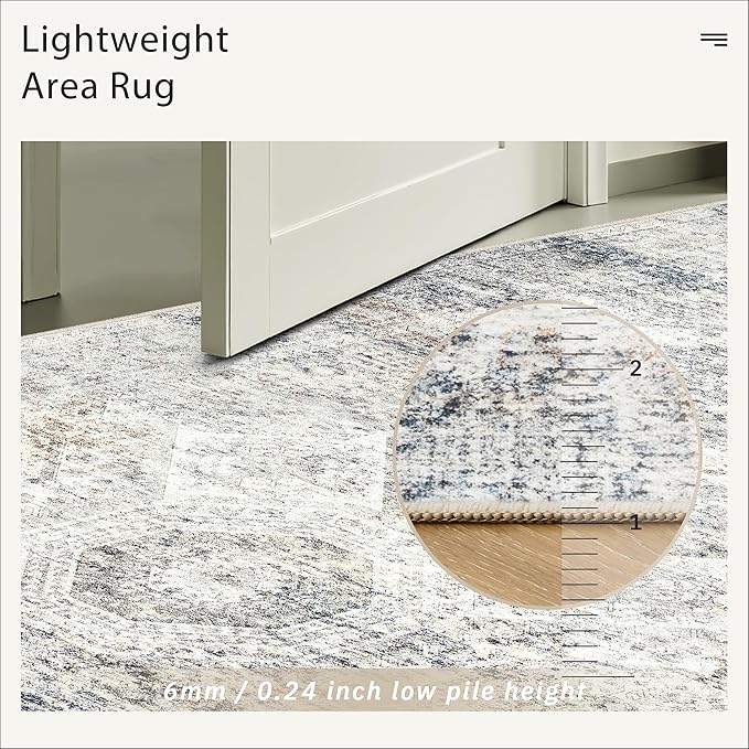 Soalmost 9x12 Area Rugs for Living Room Washable Rug Non-Slip Blue/Ivory | - Image 7