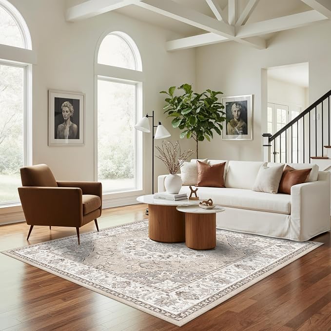 Washable 5x5 Square Area Rugs: Indoor Non-Slip Entryway Kitchen Rugs Oriental by HYHAOYUNLAI