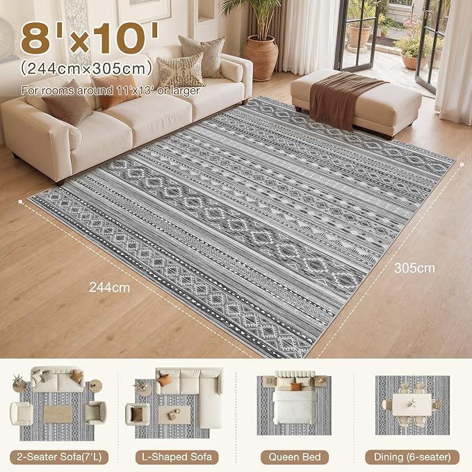 cotiled Boho 8x10 Area Rugs for Living Room: Large Moroccan Washable Rug | Low - Image 10