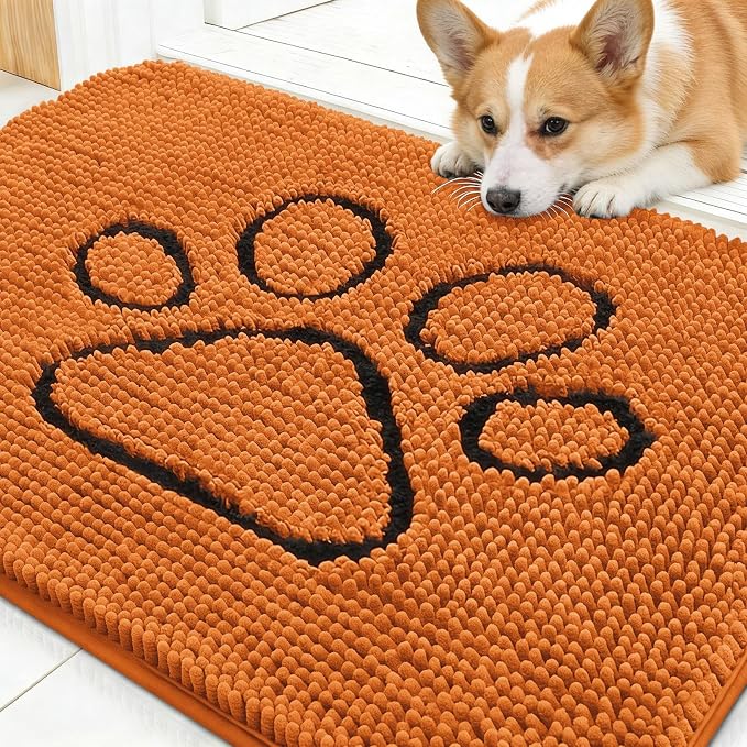 OLANLY Dog Door Mat for Muddy Paws 30x20, Paw Print Design Chenille Mud Mat | by OLANLY