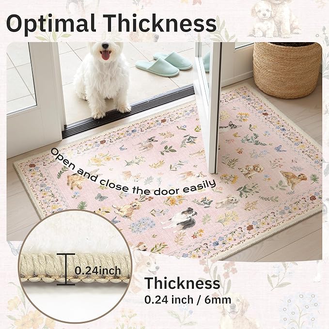 Soalmost 2x3 Dog Rugs for Entryway, Washable Door Mat Animal Soft Rug Pink | - Image 4