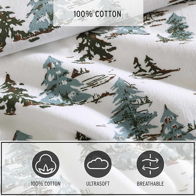 Eddie Bauer - King Sheets, Cotton Flannel Bedding Set, Brushed for Extra Softness, Cozy Home Decor, Oeko-Tex Certified (Jolly Trees Red, King)