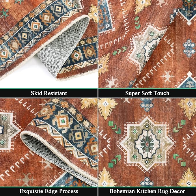 HEBE Boho Kitchen Rugs Set of 3, Non Slip Washable Kitchen Mats - Image 3