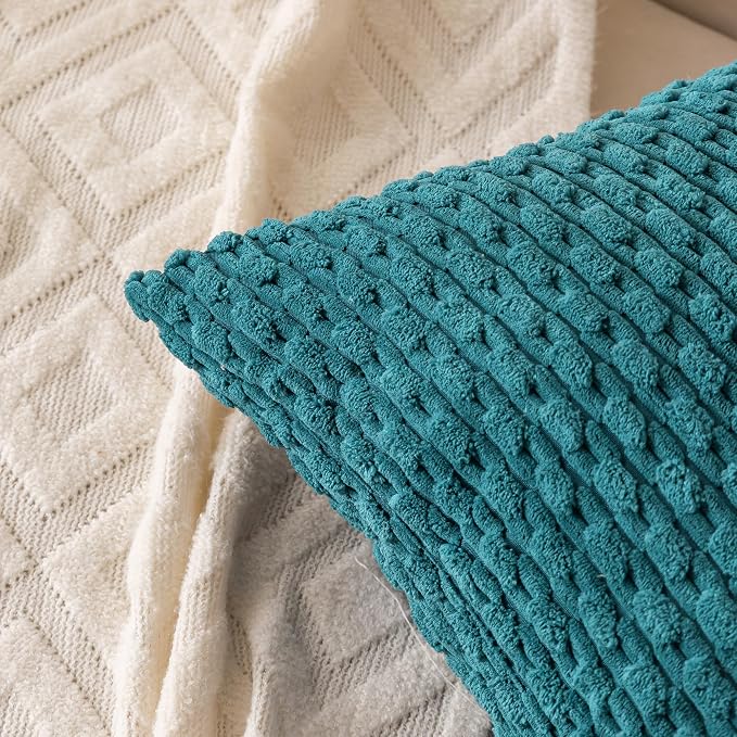 Set of 4 Teal Decorative Throw Pillow Covers 22x22 Inch Corduroy Pillow Covers - Image 7