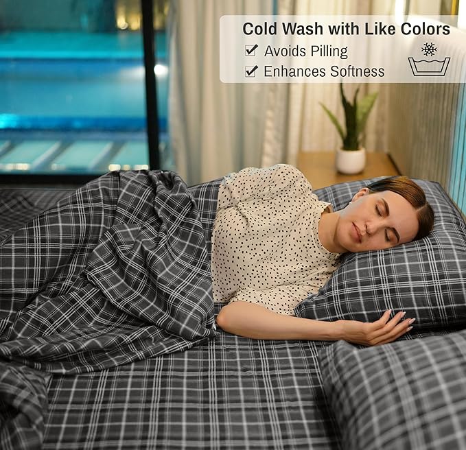 RUVANTI Flannel Sheets King Size - 100% Cotton Brushed King Size Sheets Set - Deep Pockets 16 Inches Bed Sheets - All Seasons Breathable & Extra Soft - Warm & Cozy, 4 Piece, Grey Plaid