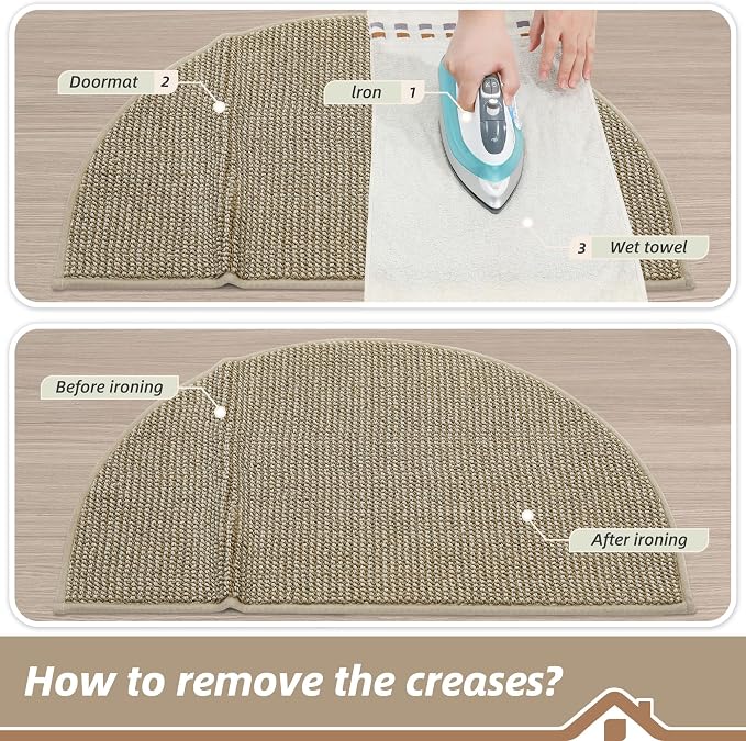 BEQHAUSE Dirt Trapper Door Mat 32" x 48" Half Circle Non Slip, Light Beige | - Image 9