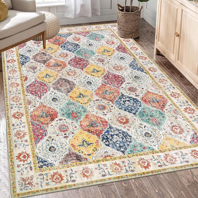 HEBE Area Rug for Entryway 3'x5', Washable Non Slip Boho Bedroom Rug | Soft - Image 7
