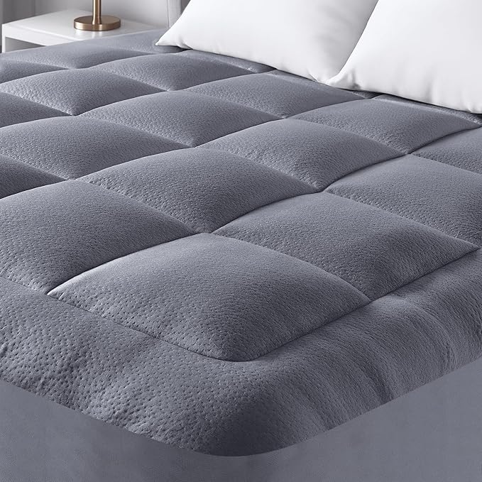 Ultra Soft Full Size Mattress Topper - Viscose Made from Bamboo Pillow Top Mattress Pad for Back Pain Relief - Naturally Cooling for Hot Sleepers, Gray