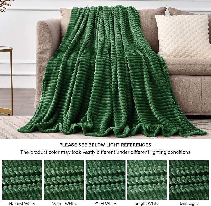 BEDELITE 3D Ribbed Dark Green Fleece Throw Blanket - Image 7