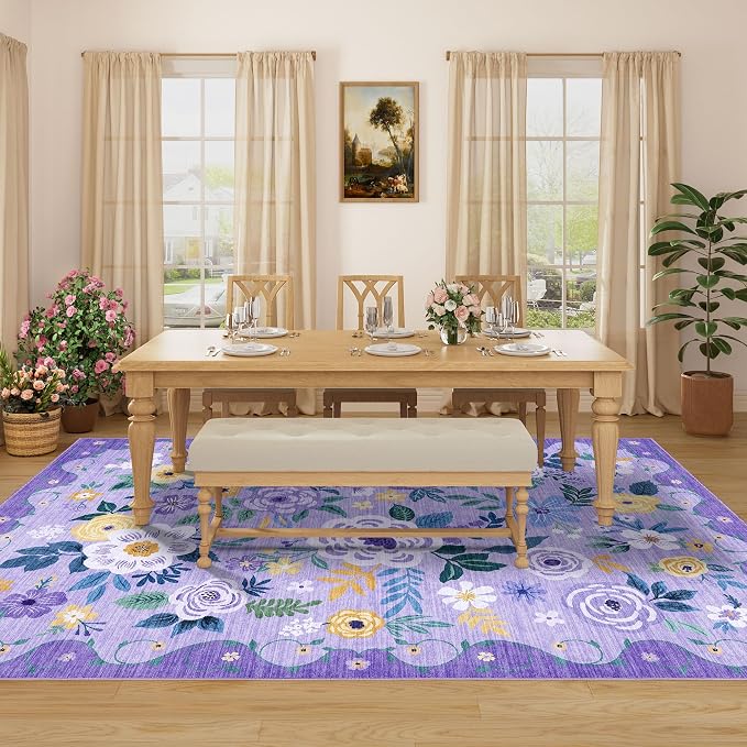 DUKINO 6x9 Area Rugs, Floral Washable Rug - Image 5