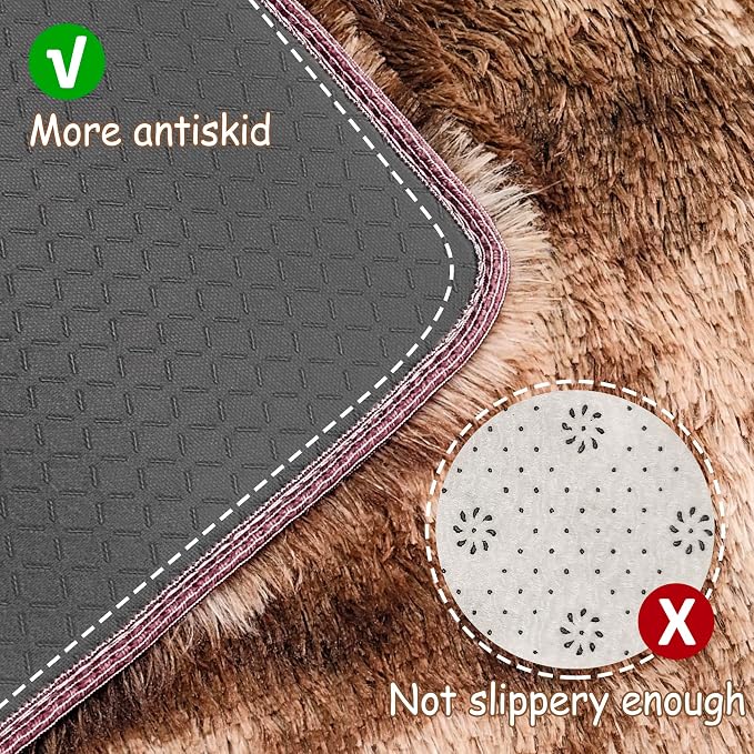 Super Soft Fluffy Living Room Area Rug 2x10 ft Tie-Dyed Brown Shaggy Furry - Image 4