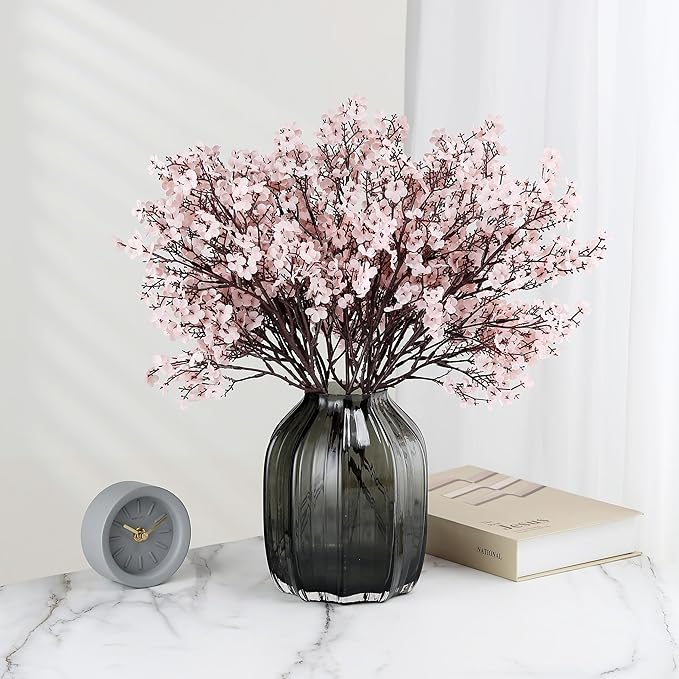 JAKY-Global Babys Breath Fabric Cloth Artificial Flowers 6 Bundle European Fake Silk Plants Decor Wedding Party Decoration Bouquets Real Touch DIY Home Garden (Autumn Pink-6pcs)