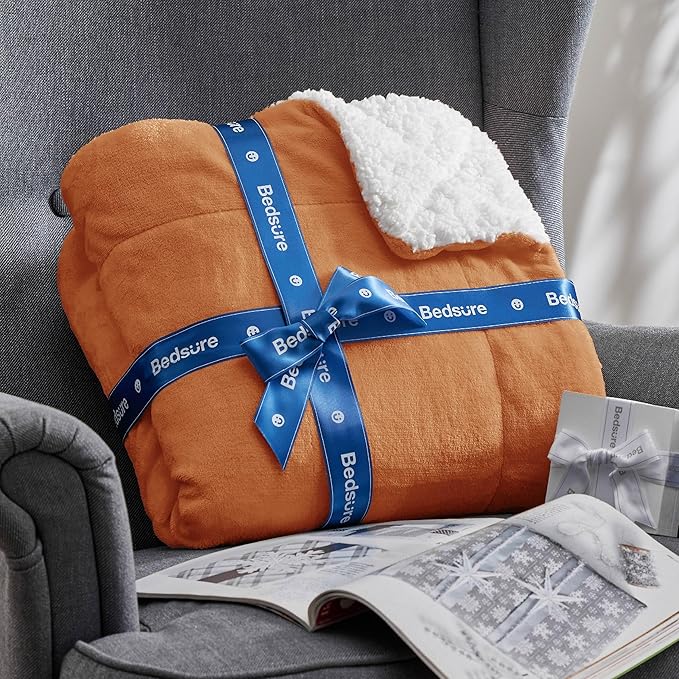 Bedsure GentleSoft Sherpa Fleece Blankets King Size for Bed - Thick and Warm Throw for Women and Men, Soft Fuzzy Plush King Blanket for Winter, Burnt Orange, 108x90 Inches