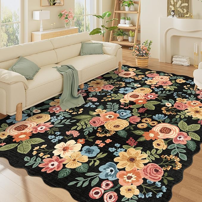 DUKINO 8x10 Area Rug for Living Room, Floral Washable Rug Non Slip, Low Pile by DUKINO