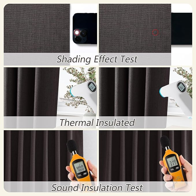 Cocoa Coffee 100% Blackout Linen Curtains 120 Inch Length 2 Panels Set - Image 5
