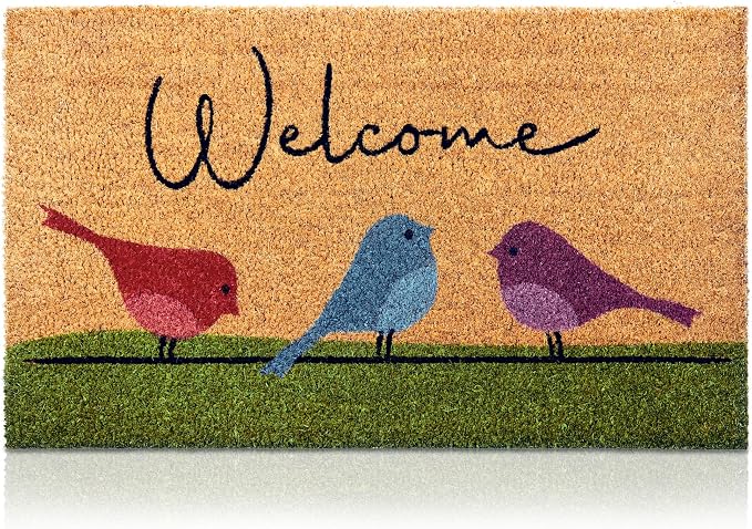 Coir Welcome Mat, Colorful Birds, 17 x 29 in | 100% Natural Coir, Anti-Shedding by AmaruDoorMats