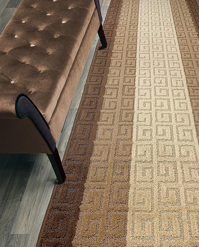 Custom Length Hallway Runner Rug, Slip Resistant, Meander Brown, 26 Inch X 11 by ORFAHOME
