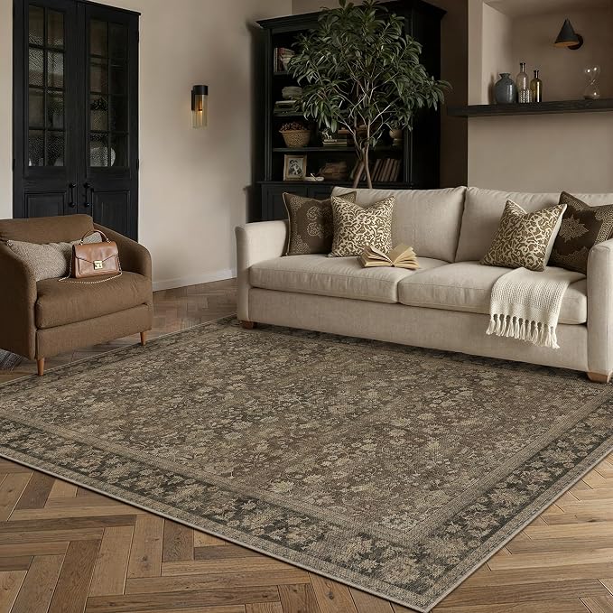 5x7 Brown Linen Look Washable Area Rug - Image 2