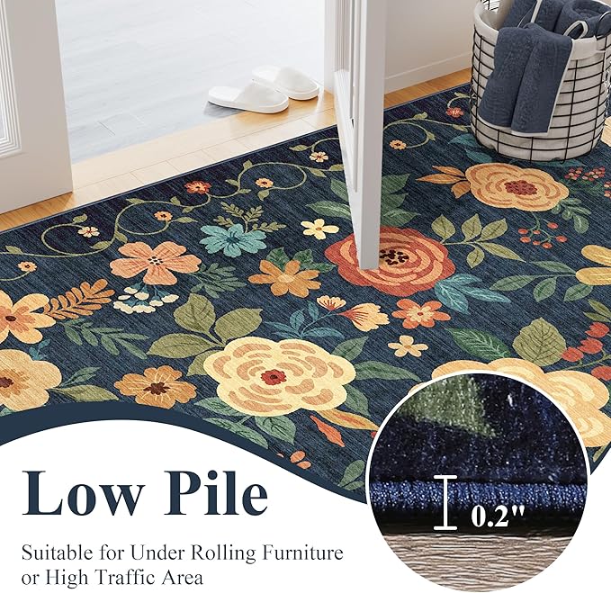 DUKINO 5x8 Area Rug for Bedroom, Floral Washable Rug Non Slip, Non-Shedding - Image 7