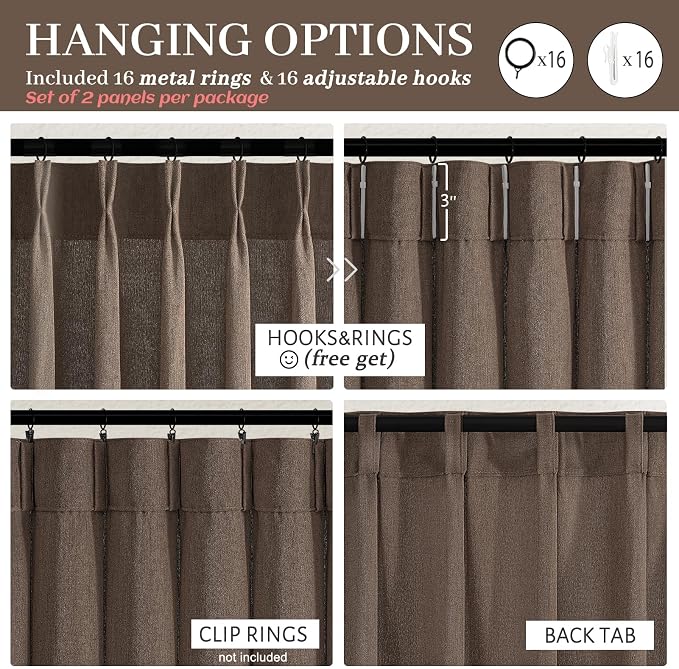 Pinch Pleated Dark Brown Semi Sheer Curtains 84 Inches Long - Image 4