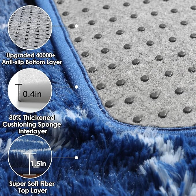 5x7 Area Rugs for Living Room Boys Bedroom, Fluffy Navy Blue and White Rug | - Image 4