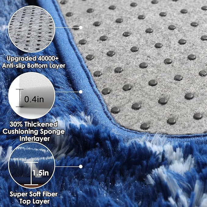 6x9 Area Rugs for Living Room Bedroom, Fluffy Navy and White Geometric Rug | - Image 4