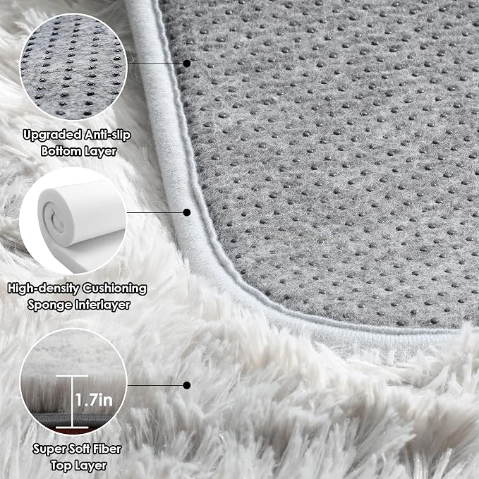 Area Rugs 9x12 Living Room, Tie-Dyed Light Grey Large Fluffy Bedroom Rug - Image 3