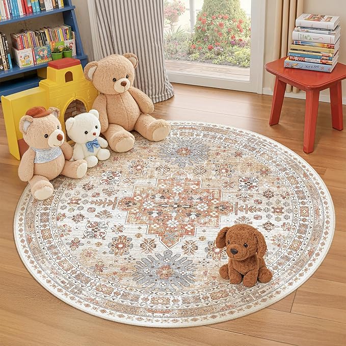 Round Rug 5ft, Circle Rug for Dining Room Table, Dining Room, Nursery Room by Zesthome
