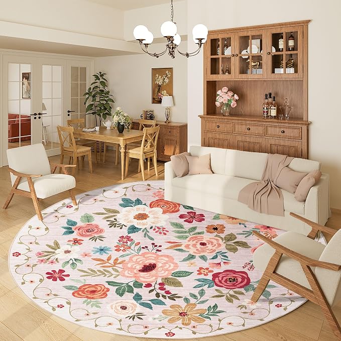 DUKINO 6ft Round Rug, Soft Washable Circle Rug by DUKINO