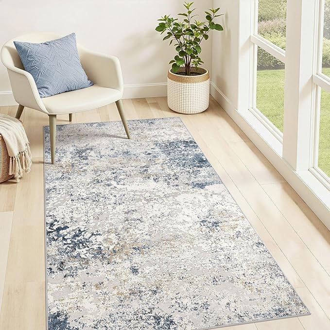 DMOYEST 3x5 Entryway Area Rug Washable Abstract Beige Blue Small Carpet | by DMOYEST