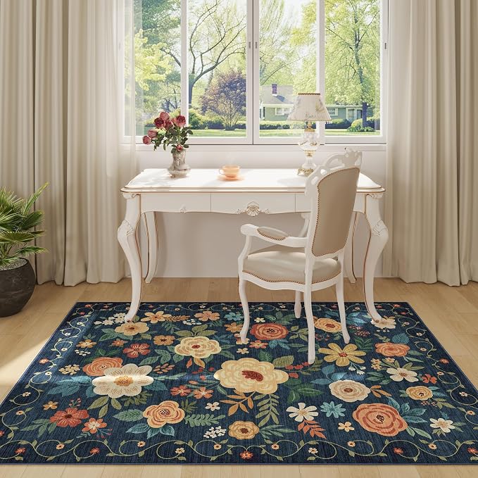 DUKINO 4x6 Area Rug, Floral Washable Office Chair Rug Non Slip, Stain Resistant - Image 3
