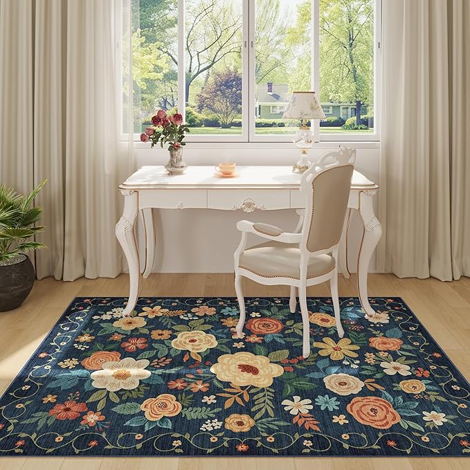 DUKINO 3x5 Area Rug, Floral Washable Rug - Image 3