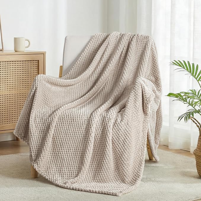 Exclusivo Mezcla Soft Waffle Fleece Bed Blanket Twin XL Size, Tan | Lightweight - Image 5